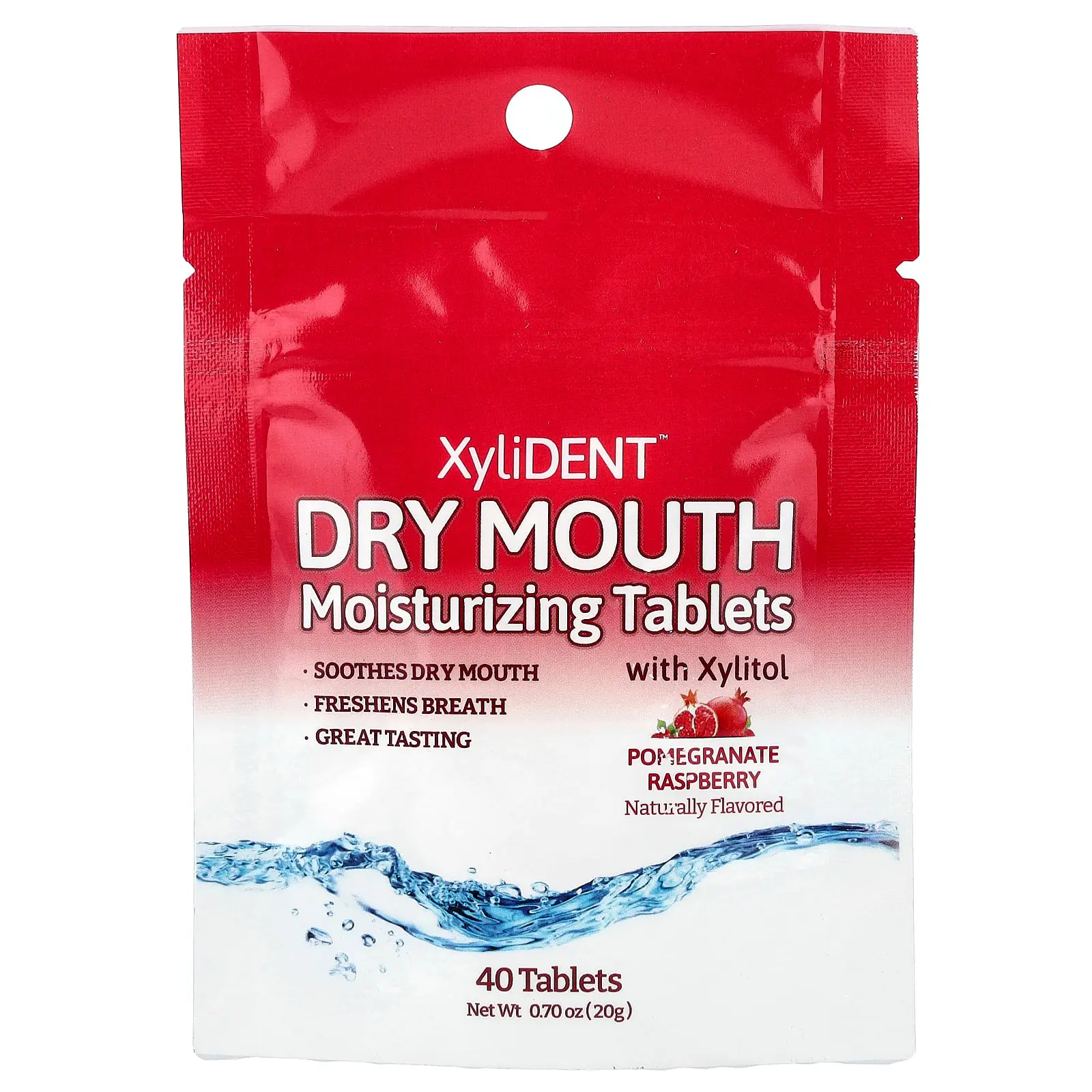 XyliDENT Dry Mouth Moisturizing Tablets with Xylitol, Pomegranate Raspberry, 40 Tablets, 0.7 oz (20 g)