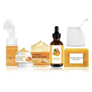Turmeric Skin-Cleansing Set (6-piece kit): Turmeric Facial Cleanser, Facial Cleansing Sponge, Vitamin C Mud Mask, Turmeric Facial Cream Soap Block and Essential Oil, deeply cleanses face and body