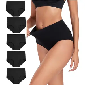 Women's Cotton Underwear High Waist Stretch Briefs Soft Underpants Ladies Full Coverage Panties 5 Pack