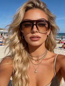 Vintage Large Frame Sunglasses Uv400, Perfect for Beach Vacations, Shopping Malls, Dates, Dinners, Stylish Eye Protection