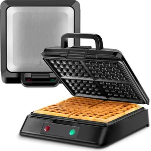 1300W Electric Belgian Waffle Maker Heavy-duty 4Slices Stainless Steel Non-stick Efficient Cooking Family Use