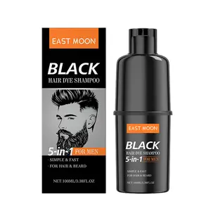 5-in-1 Men's Black Hair Dye Shampoo| Instant Gray Hair & Beard Coverage, Gentle 5-Min Color Deposit Shampoo for Men, Natural Black Hair Color with Rosemary & Ginger Extract, Long-Lasting Hair Care (100ml) Less Hair Loss