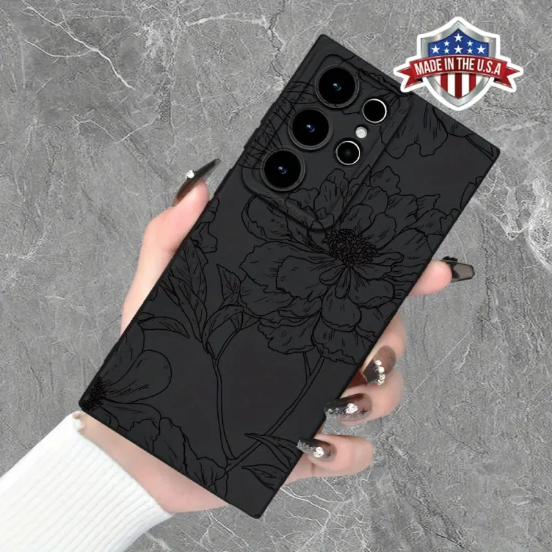 Premium Flower Pattern Angel Eye Matte TPU Soft Silicone Cover with Lens Protector, Full Protection, Anti-Fingerprint Black Casing for Samsung Galaxy S20FE 2022 5G, S21FE, S23Fe/Ultra/Plus, Mobile Phone Accessories for Women (Screen Protector Included)