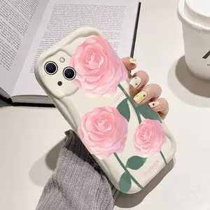Case for iPhone 16 Pro Max 15 Plus 14 13 12 11 XS XR Pink Rose Anti-Scratch Shockproof Soft Silicone Protective Cover