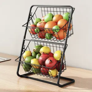 Kitchen Double Tiers fruit and vegetable storage rack fruit and vegetable basket compartment storage rack Metal Storage Rack