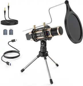 ZealSound USB Podcast Microphone for iPhone, iPad, Android, PC & Laptop, Condenser Mic with Noise Reduction, Mute, Headphone Monitoring & Echo Control for ASMR, Podcast, Streaming, Gaming