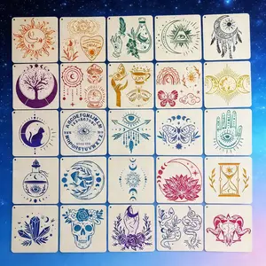 25pcs Skull Head Garland Hollow Dream Net Drawing Template, Reusable Plastic Spray Paint Stencil for Wood Fabric Wall Art