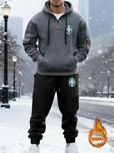 Men's Heavyweight Fleece-Lined Tracksuit: Ultra-Warm Half-Zip Hoodie & Jogger Set. The Ultimate Cold Weather Gear for Streetwear and Winter Workouts Sweatsuit Set #WinterEssentials #WarmTracksui