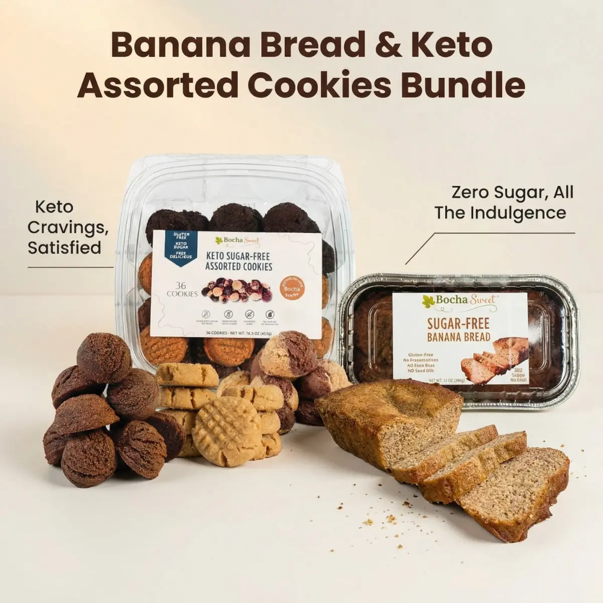 Sugar-Free Banana Bread & Keto Assorted Cookies Bundle - Gluten-Free, No Added Sugar, No Seed Oils, Easy Healthy Snack Bundle
