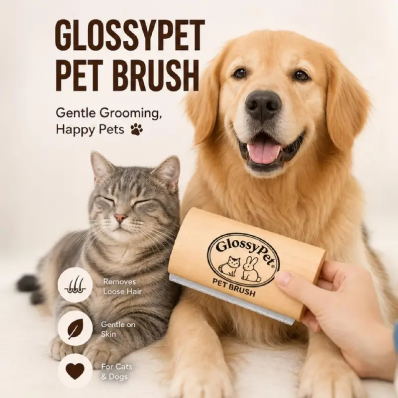 A white wooden comb for pets, used for grooming and removing hair, Deshedding Tool Supplies. It features a wooden handle and stainless steel blades, specifically designed for pets to remove their fur