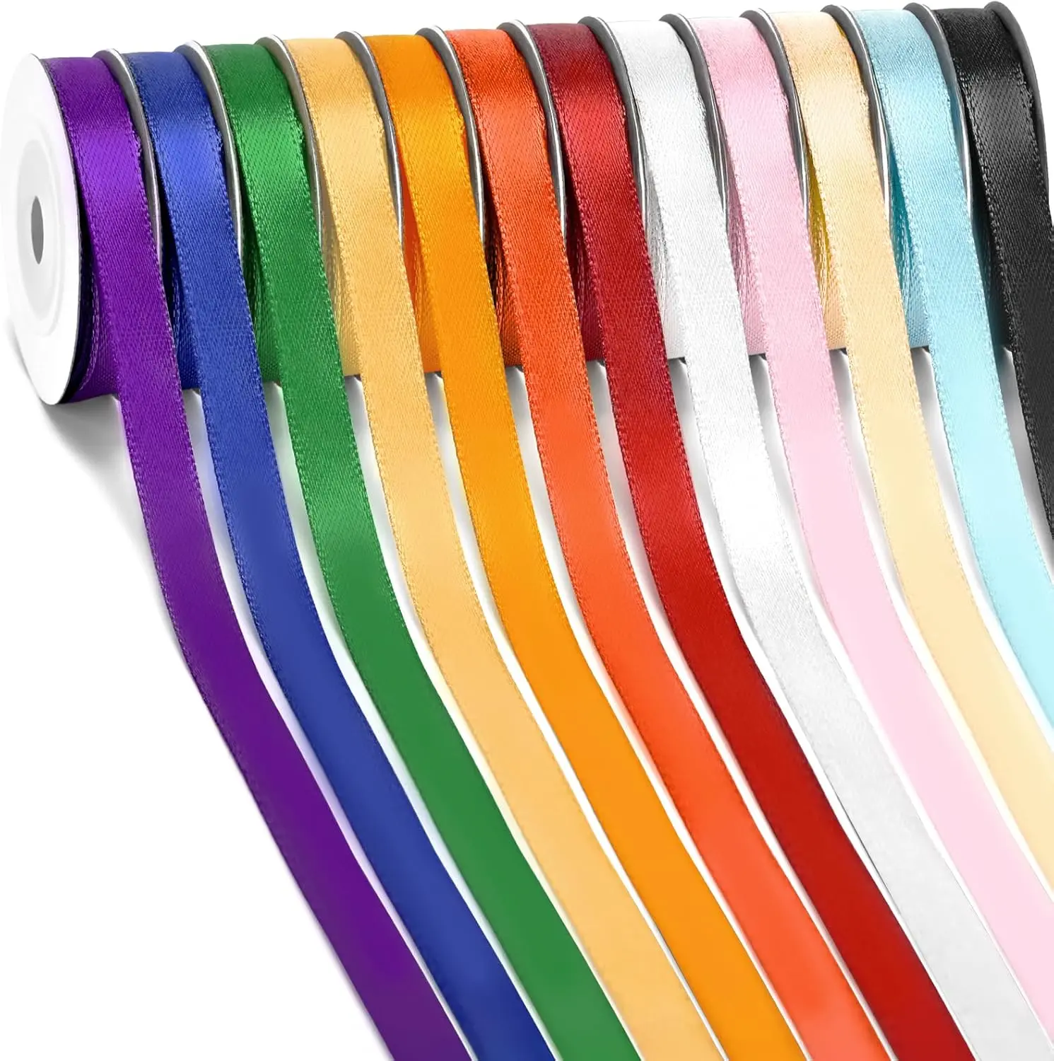 Rainbow Satin Ribbon Set - 3/8 in x 12 Rolls (120 yds Total) - Sewing Trim Ribbon for Gift Wrapping, Crafts, Wedding Party Decorations