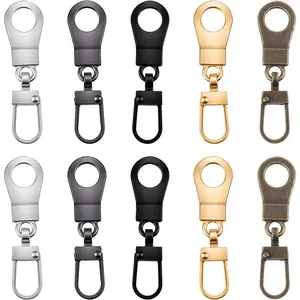 10 count Zipper Pull Replacement, 5 Colors Detachable Metal Zippers Pull Tab Zipper Repair Kit Cord Extender Metal Zippers Pulls Repair Kit for Jackets Jeans Boots Backpacks Suitcases Purses Clothing