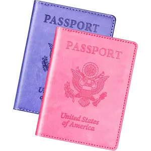 Passport Holder Cover Wallet Case for 2 Women Men Family, Passport Book Holders Covers Wallets Travel Must Haves Cruise Ship Essentials (pink & purple)