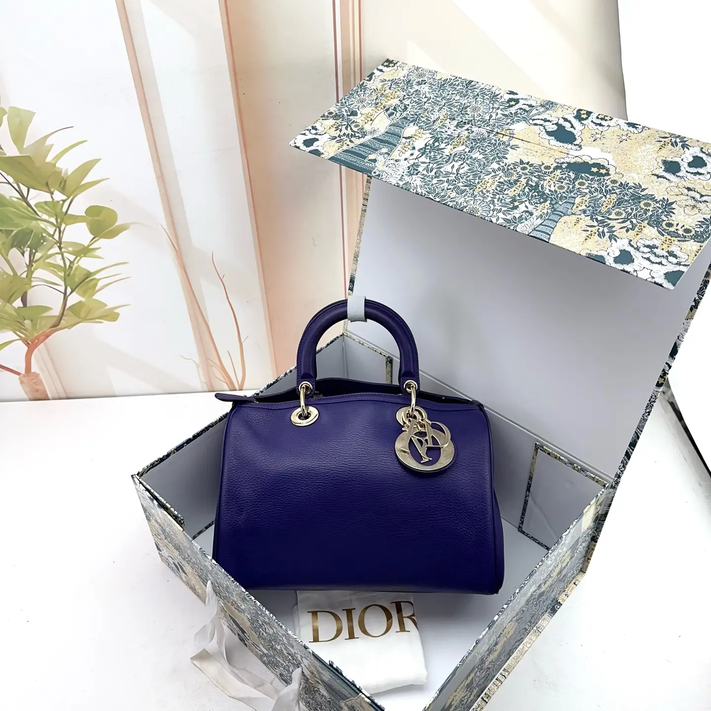 Pre-owned Dior Royal Blue Grained Leather My ABCDior Top Handle Bag 0731 raye 23190331