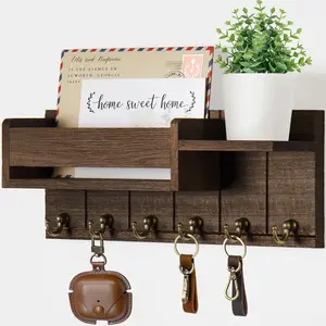 Wooden Wall Mounted Storage Rack, Multi-Layer Key Holder, Rustic Country Style Decor, Living Room Organizer, Key Hooks, Multiple Layers, Wall Shelf Unit, Wall Mount Design