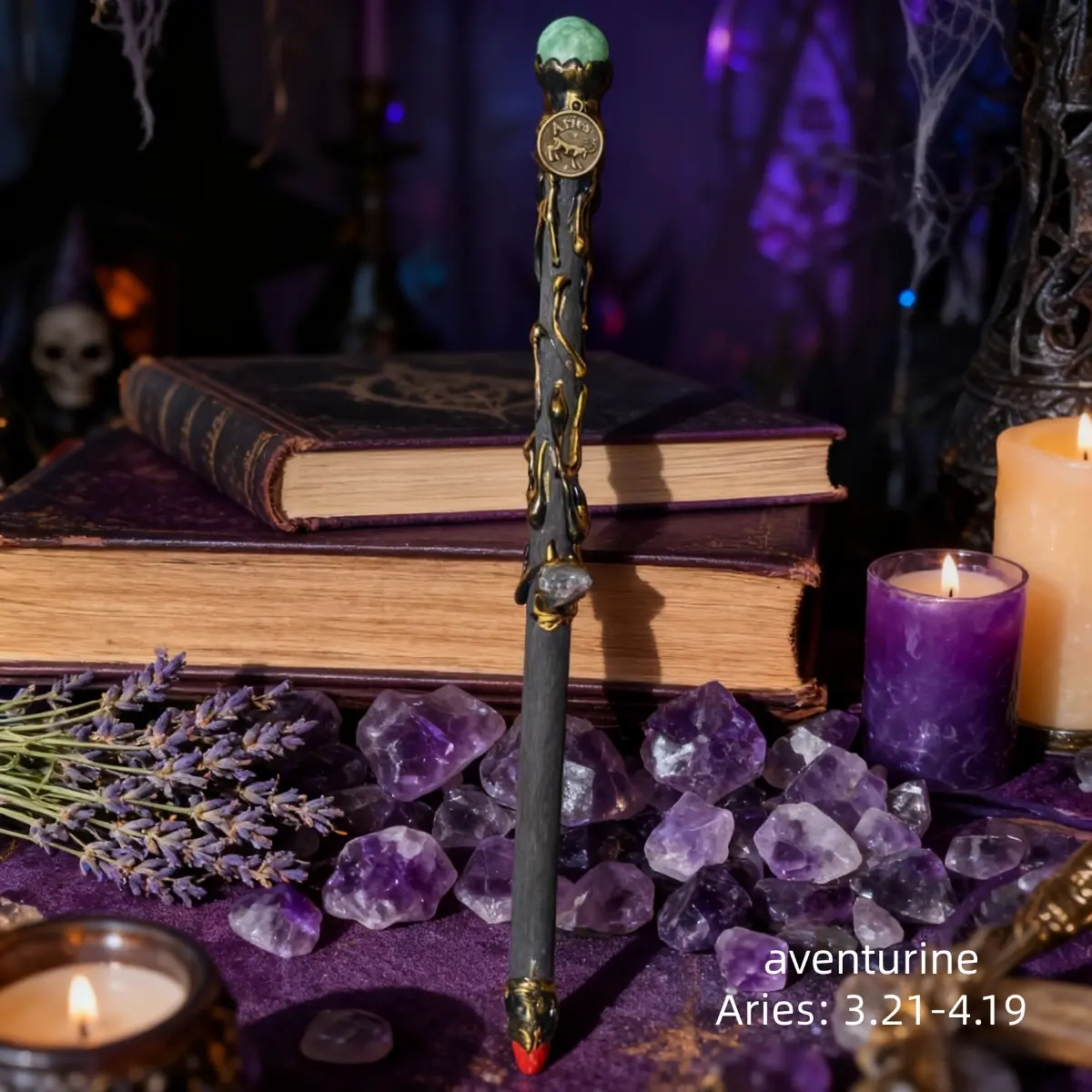 Premium Twelve Constellations Crystal Magic Wand, High-Quality Natural Rose Quartz Obsidian Magical Fairy Scepter for Witch Cosplay, Gothic Home Office Tabletop Aesthetic Decor, Exquisite Party Accessory Gift for Magic Lovers