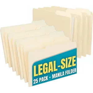 Legal Size 1/3 Tab Assorted File Folders, Manila, 25 Pack