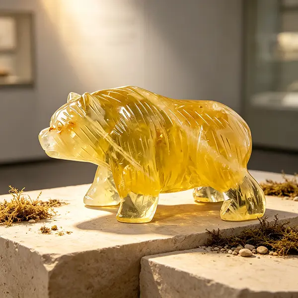 Hand Carved Natural Citrine Polar Bear Crystal Statue, Healing Decor for Jewelry Accessories & Derivatives Natural Crystal Displays