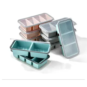 Silicone soup freezing mold with lid, box-style ice cube tray, reinforced, used for broth, meal preparation and other tableware, dishwasher oven safe food warming tray Reusable Waterproof Storage Bags basket organza bag wooden lid rack cordless processor