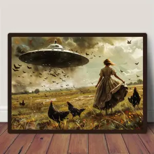 Vintage UFO Canvas Art Print - Retro Sci-Fi Wall Decor,  Poster for Living Room, Bedroom, Home Office - Modern Fantasy Illustration
