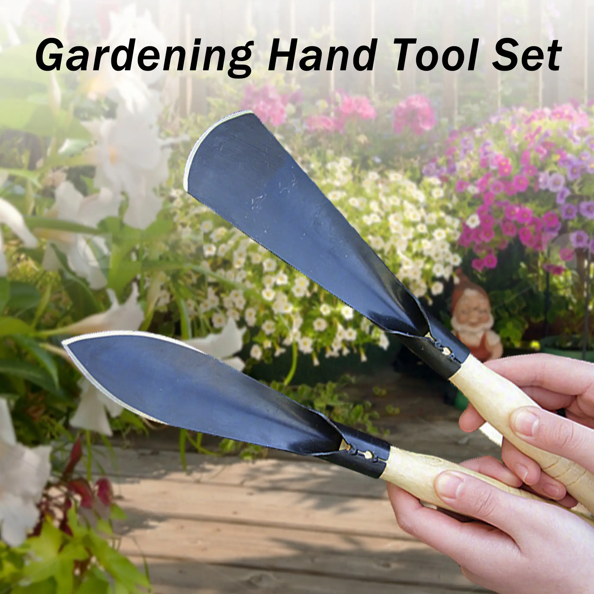 2 Counts Garden Shovel with Pointed and Flat Tip, Black Manganese Steel with Wooden Handle, Essential Gardening Tool for Plant Cultivation