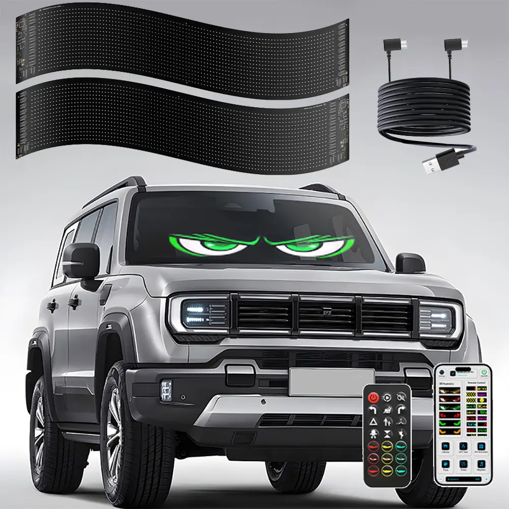 Multi-Panel Sync led Eyes Display 96x16 LED Sign (23.4"x4.73") | USB 5V Programmable Scrolling Text/Animation | APP + Remote | Led Car Ambient Light