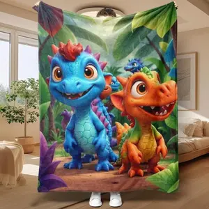 Dinosaur Cartoon Pattern Flannel Blanket Warm Cozy Nap Blanket for Home Office Travel Perfect as Children's Gift Soft Lightweight Dino Blanket for Kids Boys Girls
