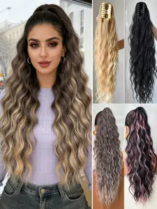 New Puffy Natural Water Wave Clip-In Long Hair Extension, Elegant Loose Wave Ponytail Braid, 26 Inch Heat Resistant Fiber for Women
