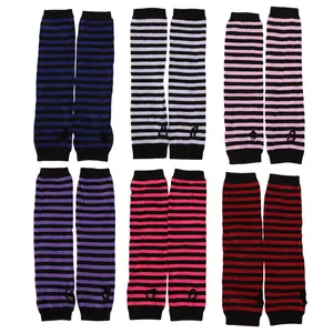 6 Pairs 13in X 3.1in Women'S Fingerless Gloves, Polyester Fiber Knitted Arm Warmers, Striped Pattern, Casual Fashion Accessories,Textiles & Soft Furnishings