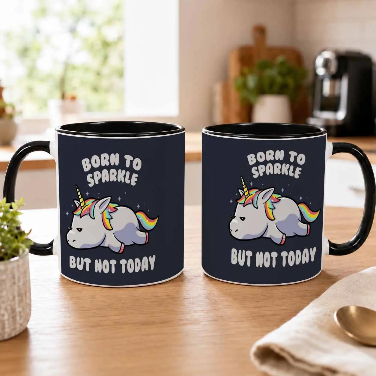 Unicorn Mug (11oz/15oz)  Born To Sparkle But Not Today Print  Funny Sarcastic Quote Durable Ceramic Cup  Perfect For Morning Coffee  Home Office Desk  Birthday Anniversary Gift Present
