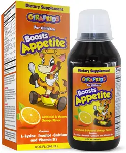 GirafKids Appetite Booster Syrup for Kids Ages 4+, 8 Fl Oz - Vitamins for Kids, Orange Flavor - Promotes Healthy Appetite & Energy