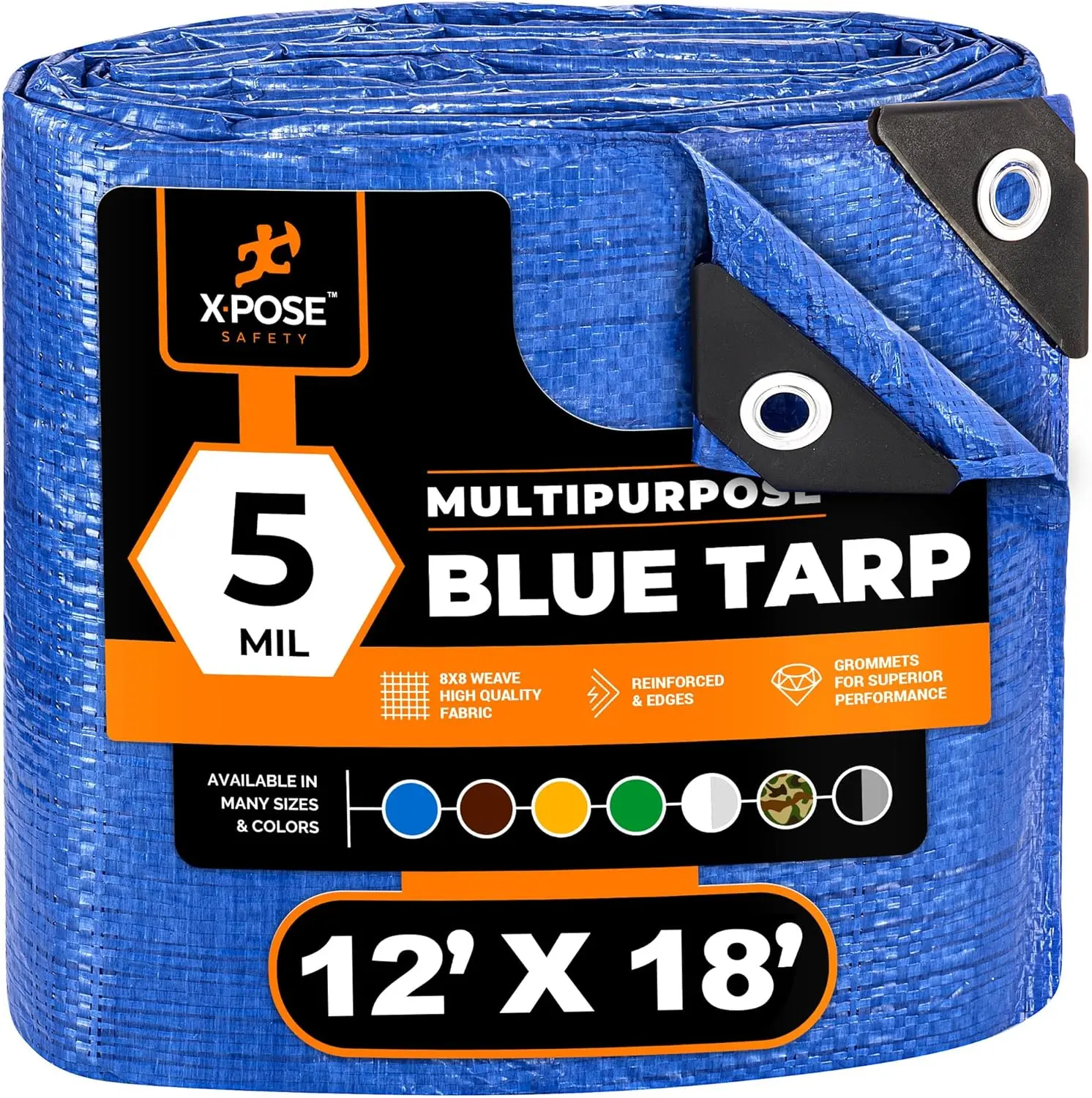 12' x 18' Blue Poly Tarp, 5 Mil Thick Polyethylene Protective Cover - Lightweight, Durable, Waterproof, and Wear-Resistant with Grommets, 10 Feet X 18 Feet