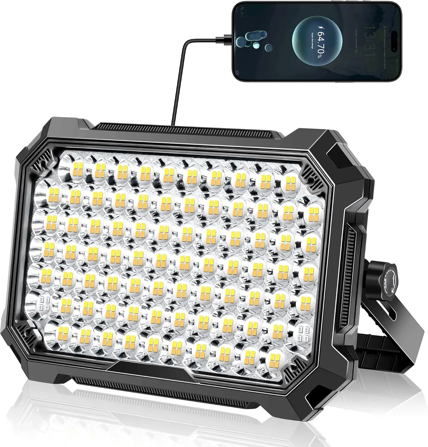 13000mAh USB Rechargeable Flood Light - High Lumens Flashlight, 10000LM Super Bright, 320 LEDs, Power Bank, 4 Modes (Incl. Red Flash), Magnetic Base, Foldable Stand, IP65 Waterproof, Multifunctional Flashlight for Camping, Emergency, Outdoor Use