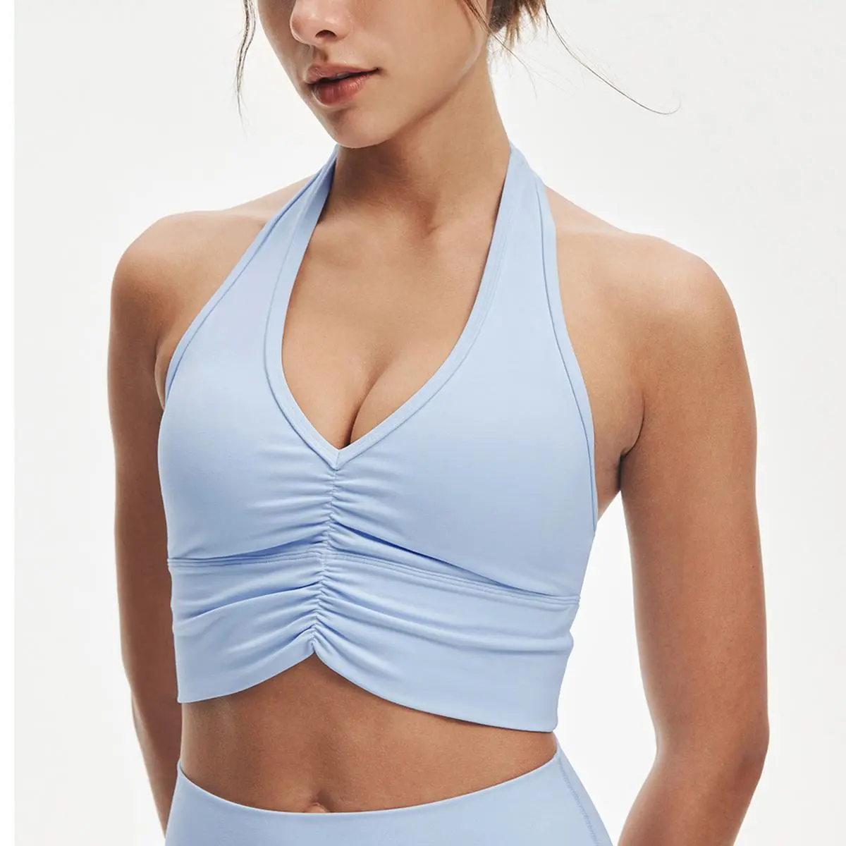 ATHLUNA Halter V-Neck Sports Bra, Cute Ruched LunaAiry Padded Light Support Top for Women's Fitness, Yoga & Everyday Wear, Yoga Bra,back to school,back to school haul