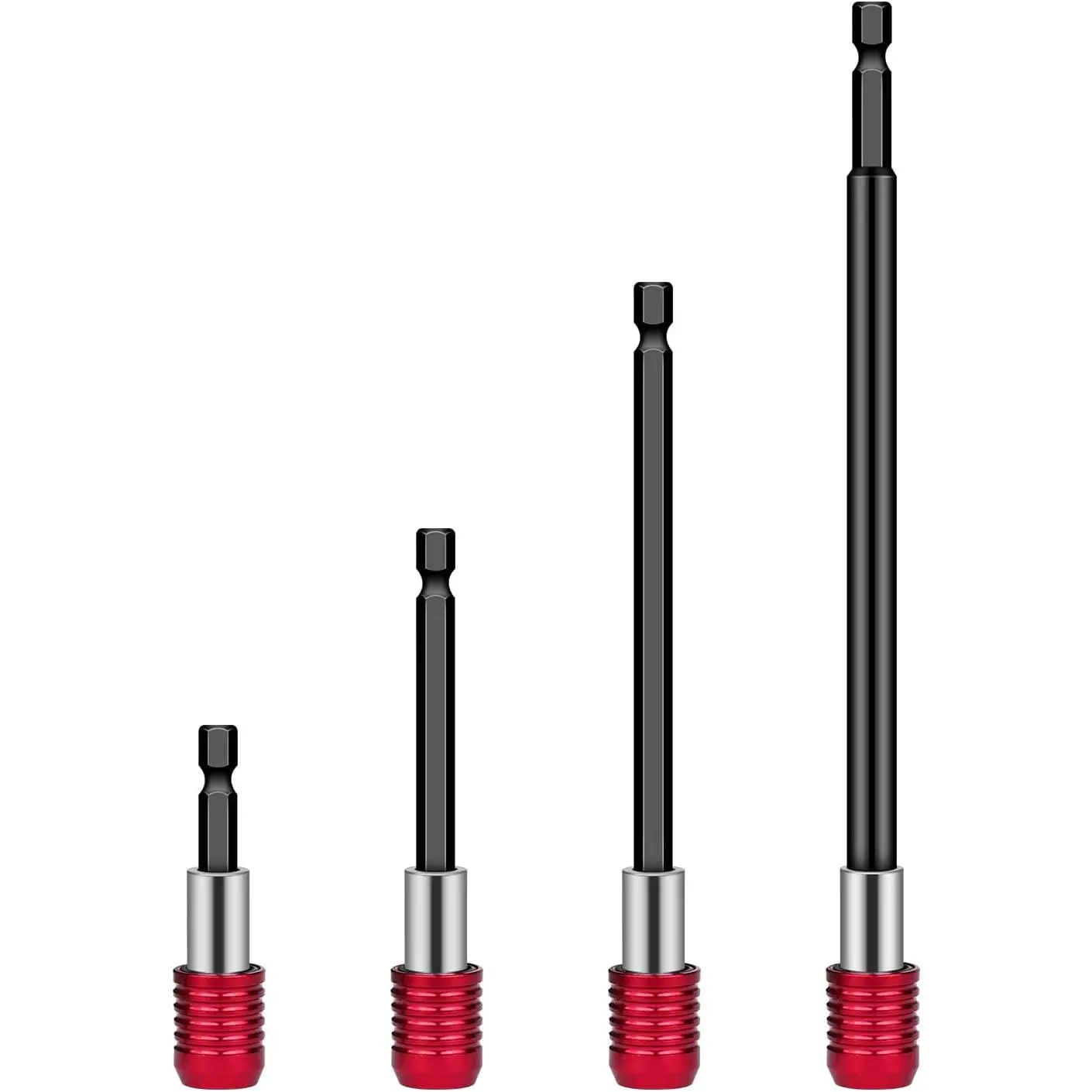 4 PCS 1/4"-Hex Magnetic Drill Extension Bit Holder Set, Cr-V Steel (2"/4"/6"/12" Lengths), Versatile Drill Extensions for Precision Tools & Hardware Projects, Impact Driver Compatible, for Builders, 12 Inches, Diy Enthusiasts