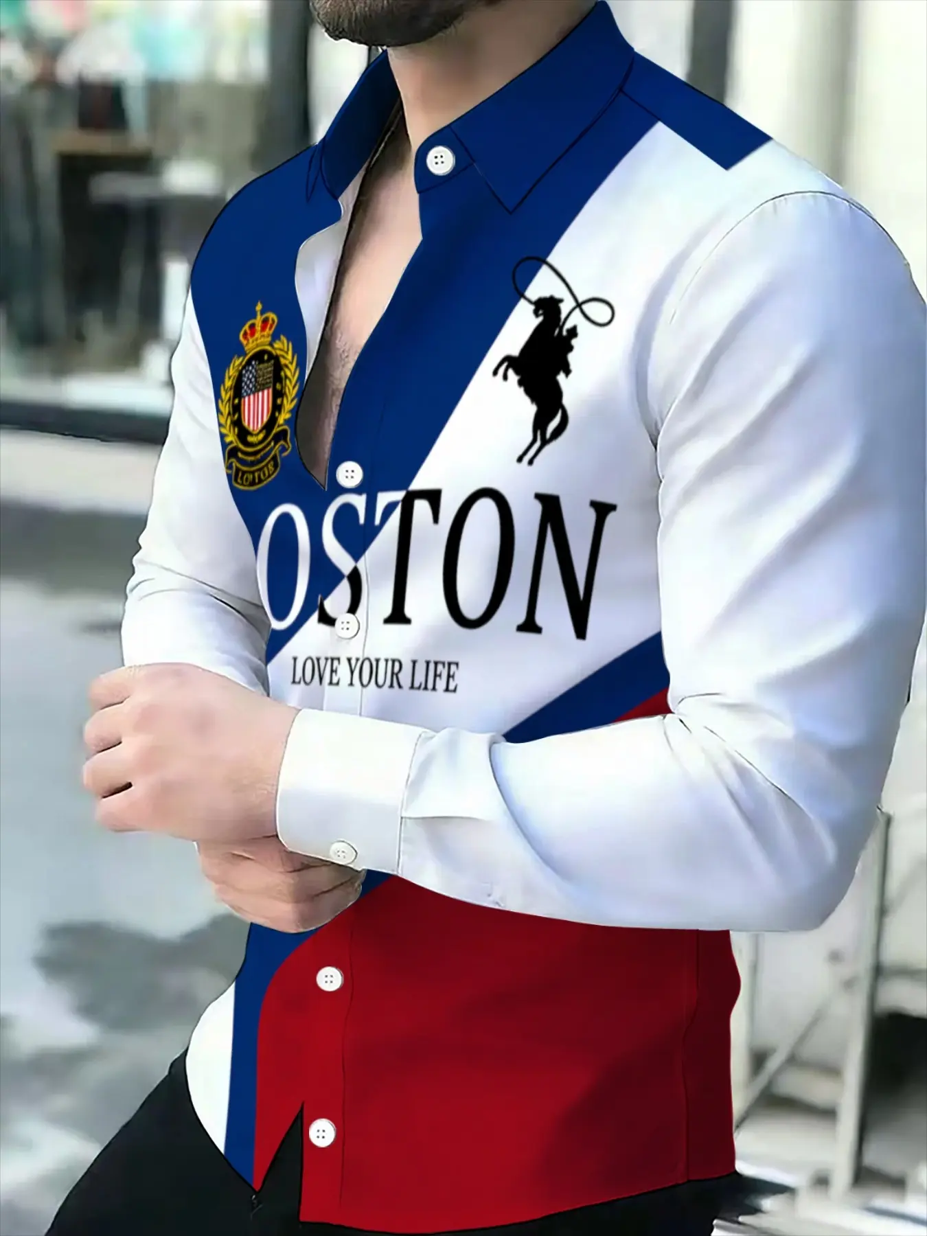Men's long-sleeved novelty print shirt Casual Graphic Shirt All Over Printed