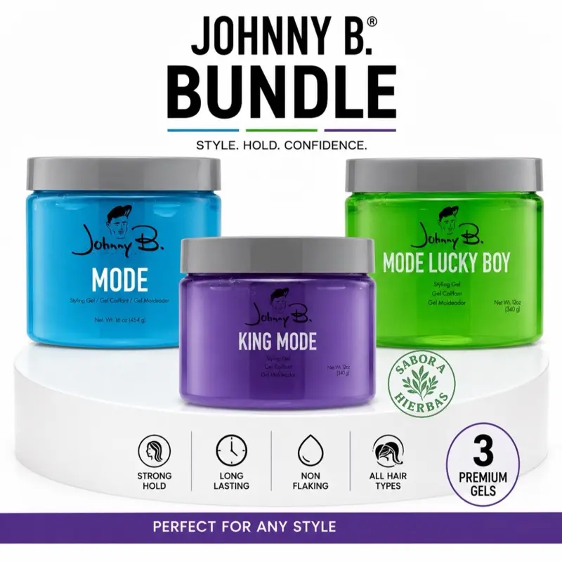 Johnny B. Bundle King 12oz , Mode 16oz & Lucky 12oz Styling Gel for Hair Care