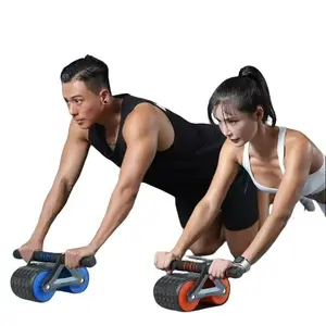 Double Wheel Abdominal Exerciser for Women Men Automatic Rebound AB Roller Waist Trainer Gym Sports Home Exercise Devices with Comfortable Grip Handle & Sweat Absorption Blue Orange Red Options