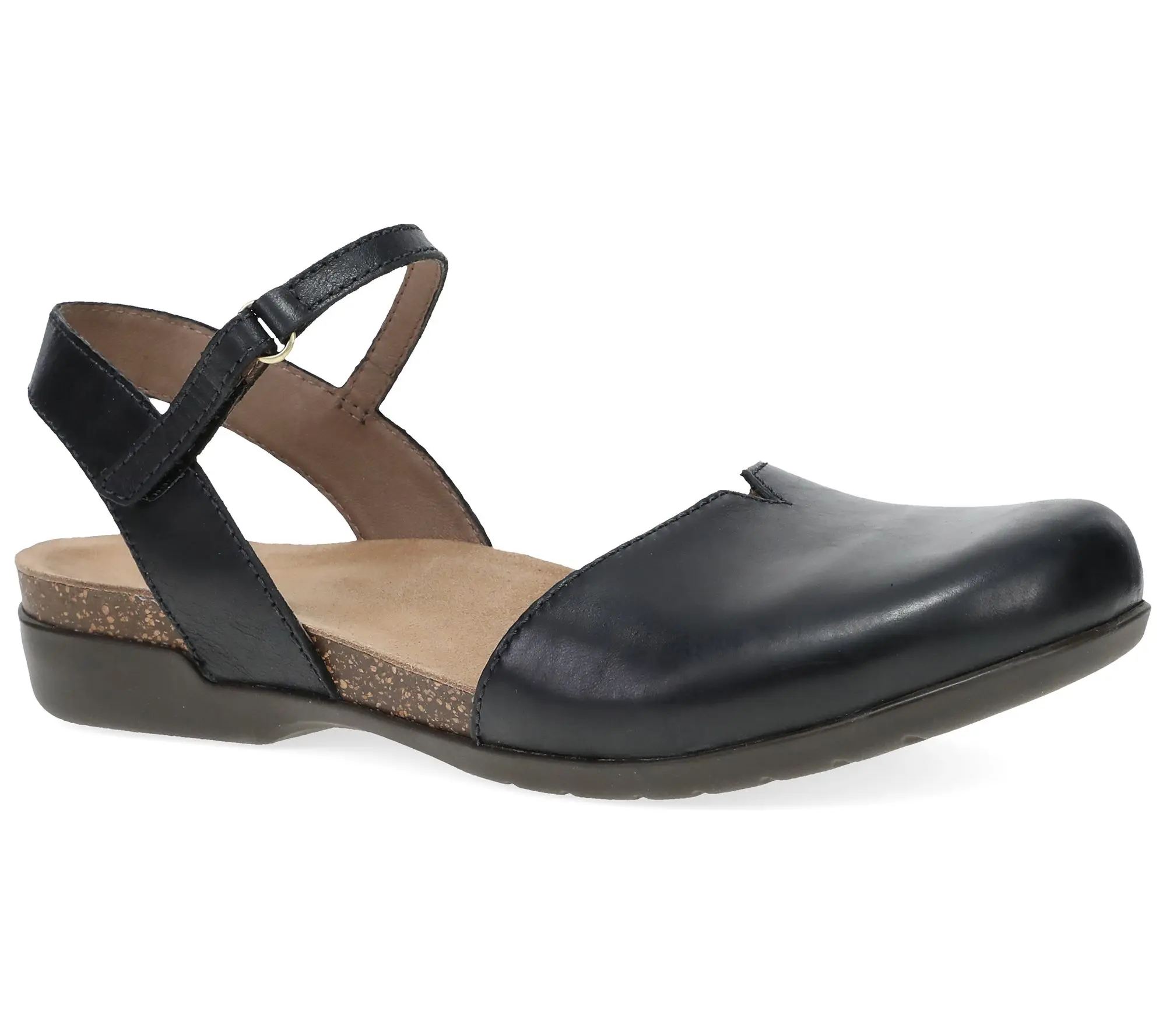 Dansko Black Waxy Burnished Leather Closed Toe Sandal- Rowan Dansko Black Waxy Burnished Leather Closed Toe Sandal- Rowan