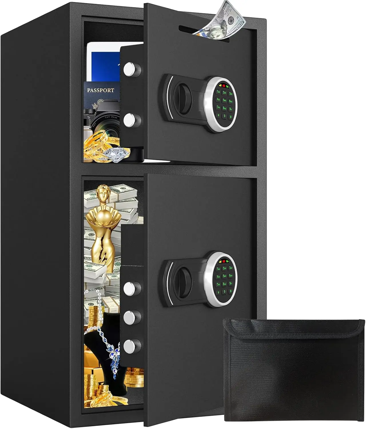 6.0 Cu ft Extra Large Home Safe Box with Fireproof Waterproof Bag, Digital Home Safe Box with Deposit Slot & Metal Storage Box, Soft Lining Money Safes with Backlit Keypad & Dual Alarm for Home