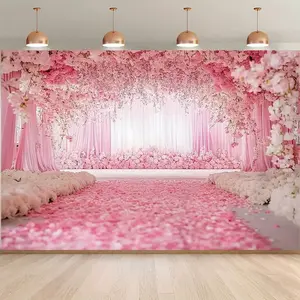 1pc Romantic Backdrop Pink Floral Pathway Cherry Blossom Design for Wedding Birthday Party Photo Studio Event