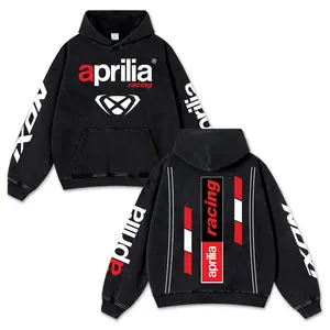 Retro Aprilia x Ixon Racing Washed Hoodie Moto World Champion Enthusiast Apparel Streetwear Racing Team Super Motorsports Clothing Riders Motocross Off-Road Dirt Bike Fan Gear Cotton For Motor Fan