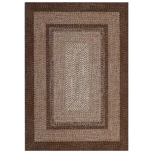 Brown Modern 9 x 12(ft) Rectangular Indoor Soft Non Slip Washable Bordered Geometric Area Rug-A