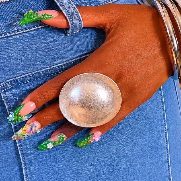 Chrome Crush Oversized adjustable statement ring