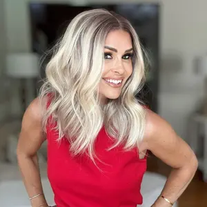 A09 by AISOM Pre Cut Bright Blonde with Brown T Part Glueless Ready to Wear Short Natural Wave 16 inches Synthetic Lace Wig Pre Plucked Natural Hairline