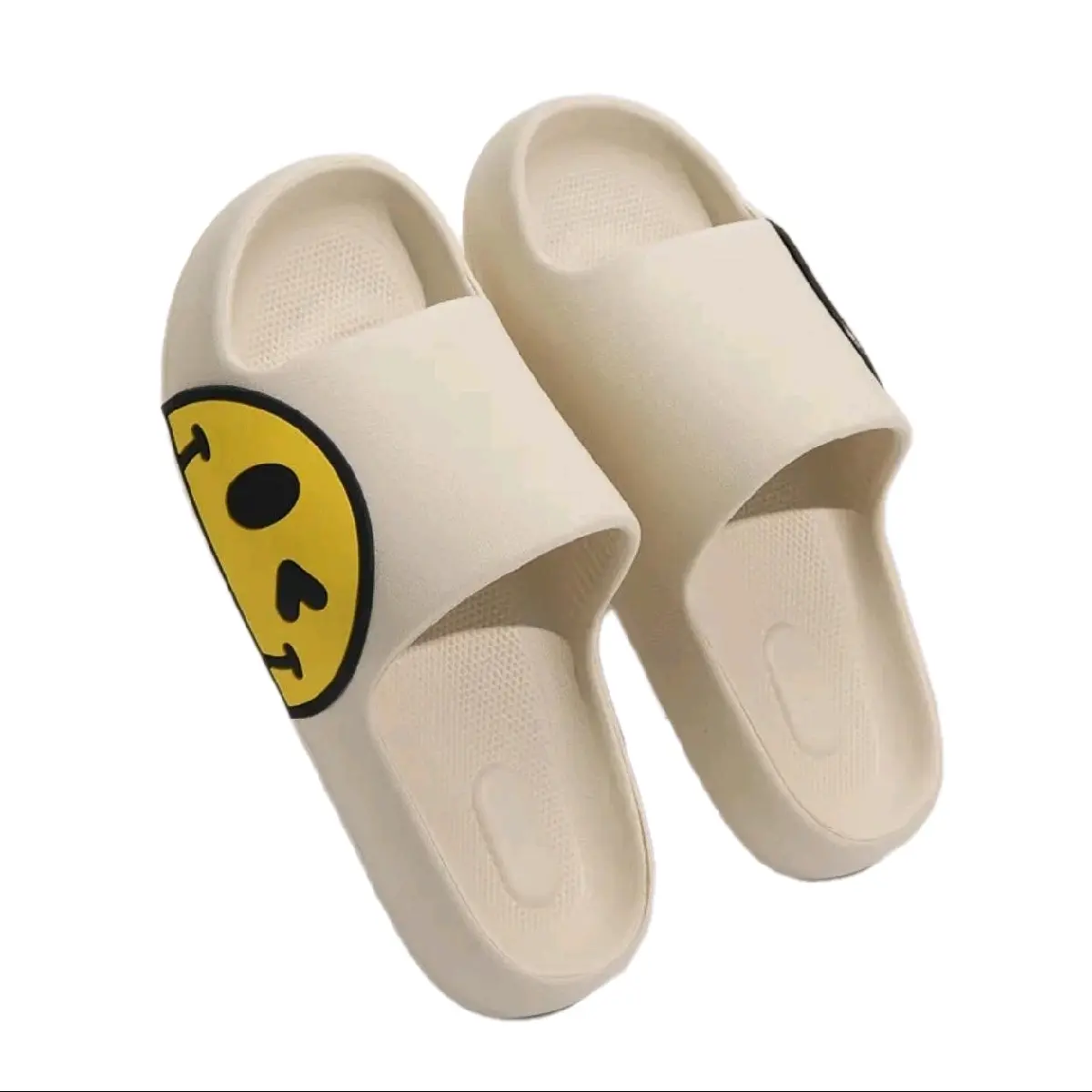 Smily Face Character Unisex Women's Slides Pillow Slippers Slip On Non Slip - Flipflop, Footwear Walking Shoes Girl Comfort Decor Dance Weight, Rubber water proof ideal for rainming period