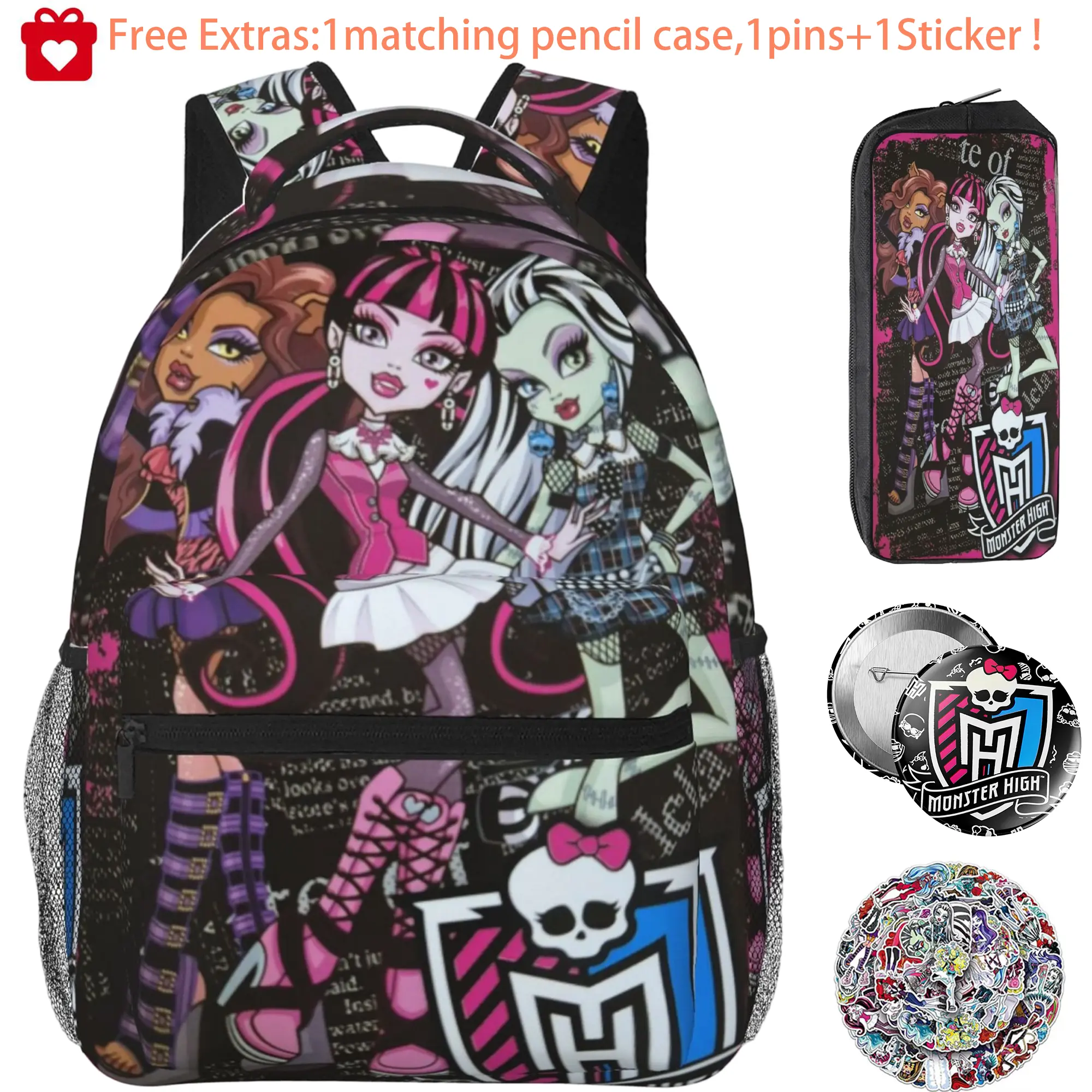 Monster High School Backpack for Women & Teens - 15.7in Fashion Doll Print Functional Bag, Ideal for School, Travel