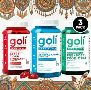 Goli Zero Sugar 3 Pack Gummies Bundle | Apple Cider Vinegar, Ashwagandha, Pre+Post Probiotics, Gut Digestion