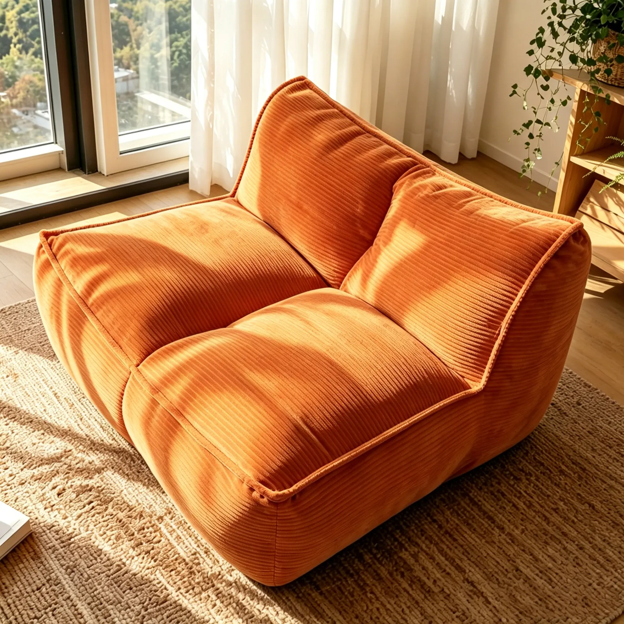 Togo Caterpillar Giant Fuzzy Fabric Beanbag Sofa - Mini Single-Seat Fully Assembled Indoor Furniture, Casual Home Family Seating for Living Room, Bedroom & Dorm