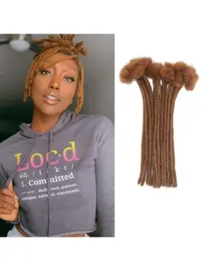 0.6 cm Width #30 Brown 10 Strands 100% Human Hair Loc Extensions Full Handmade Dreadlock Extensions for Men Women Kids Can Be Dyed and Bleached